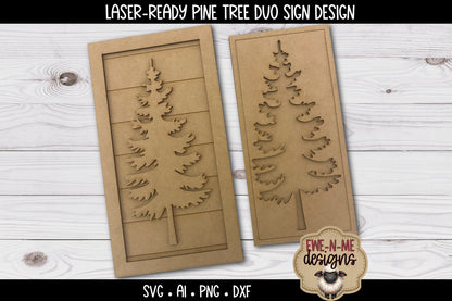 Woodland Pine Tree Sign Duo Design | Laser Cut SVG