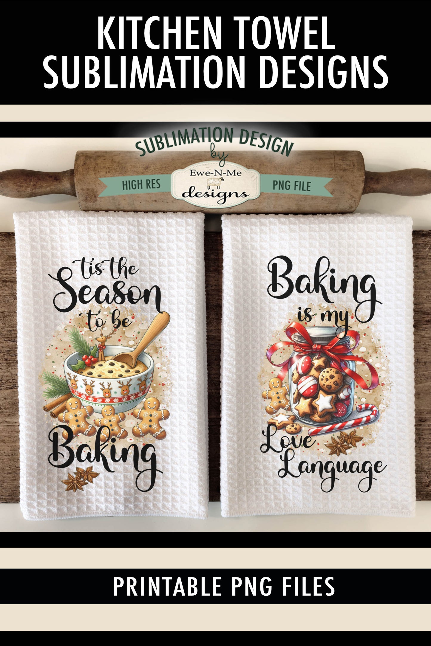 Christmas Baking - Kitchen Towel Sublimation Designs