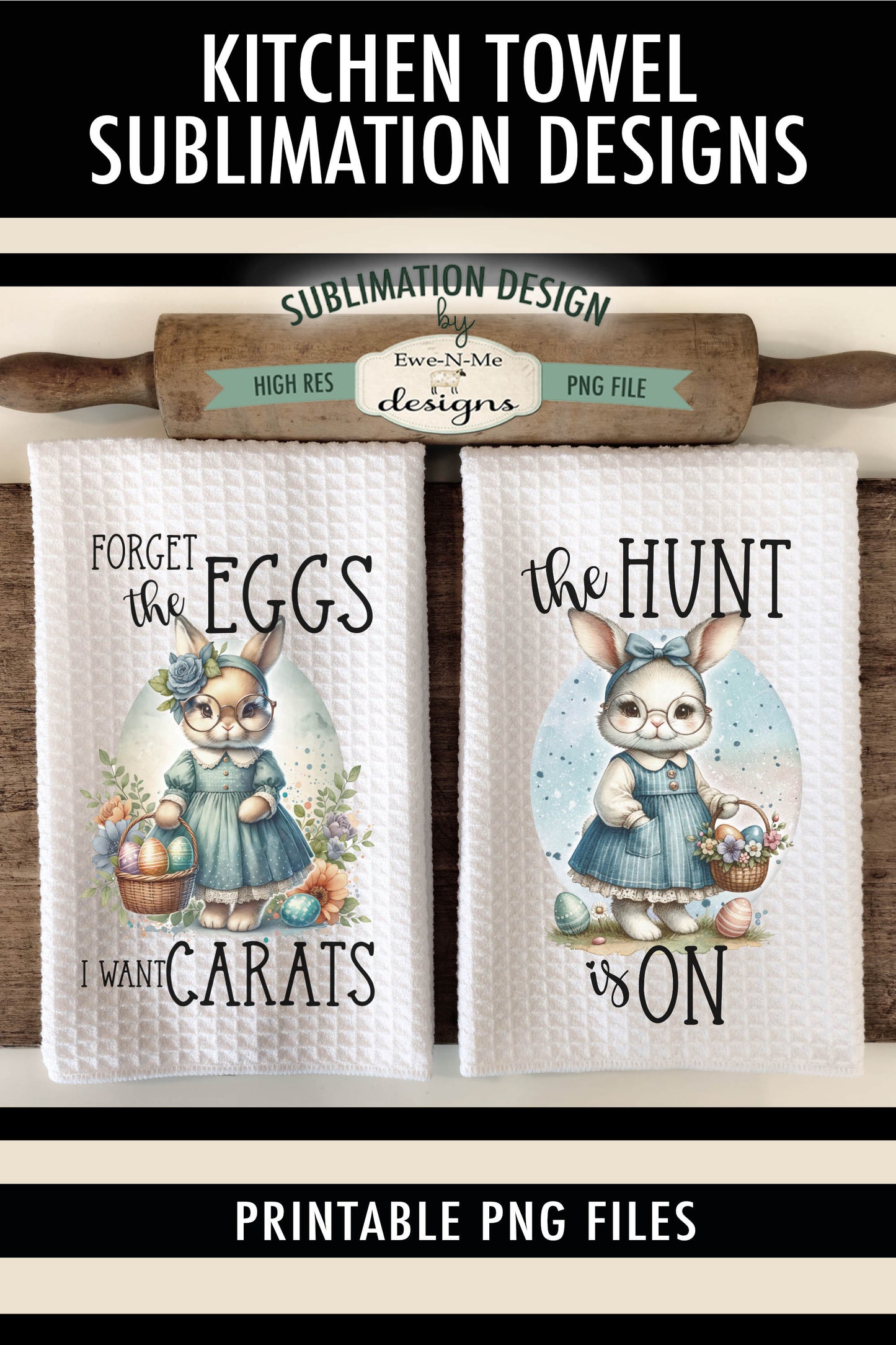 Vintage Easter Bunny Girls- Kitchen Towel Sublimation Designs