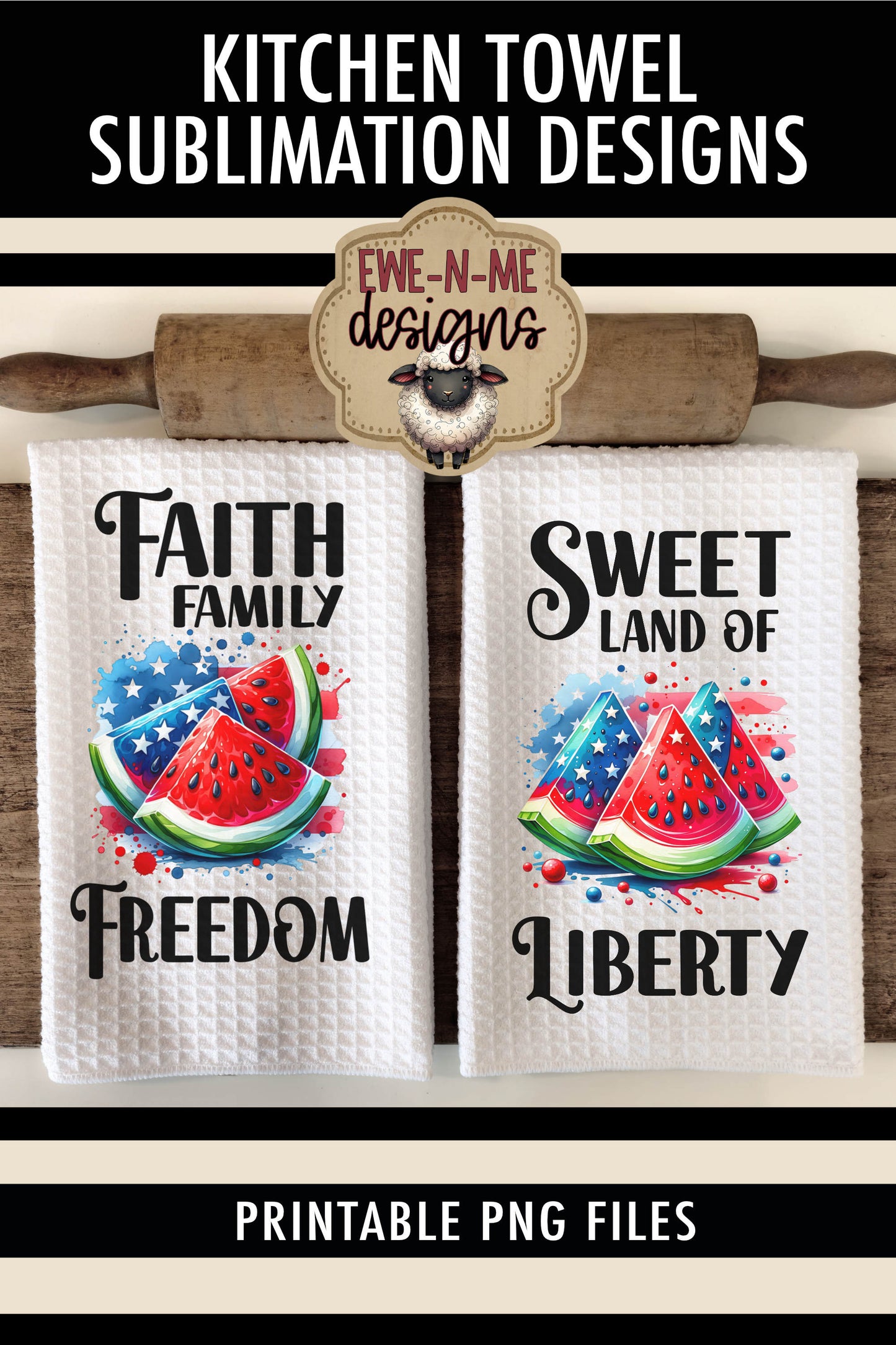 Patriotic Watermelons - Kitchen Towel Sublimation Designs
