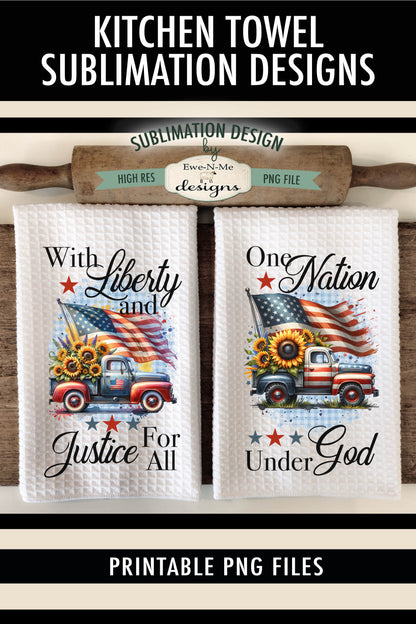 Patriotic Trucks With Sunflowers - Kitchen Towel Sublimation Designs