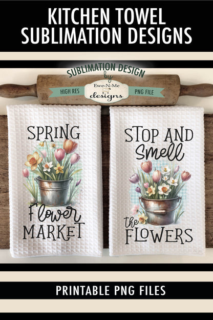 Spring Flowers in Rustic Buckets - Kitchen Towel Sublimation Designs