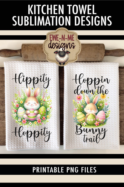 Easter Bunny With Decorated Eggs - Kitchen Towel Sublimation Designs