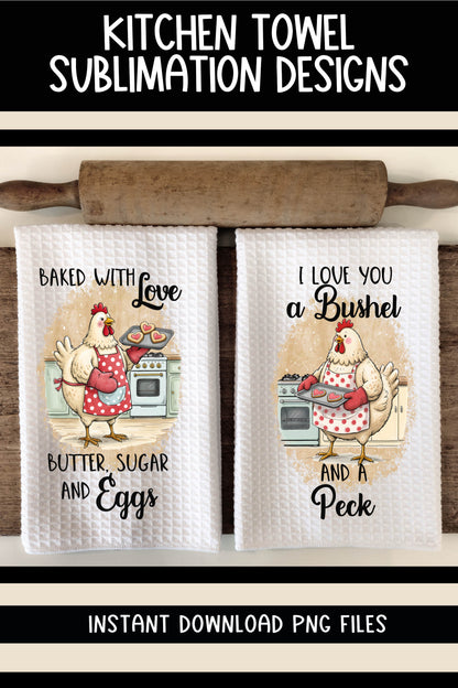 Valentine Chickens Baking Cookies - Kitchen Towel Sublimation Designs