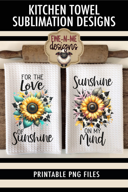 Cow Print Sunflowers -  Kitchen Towel Sublimation Designs