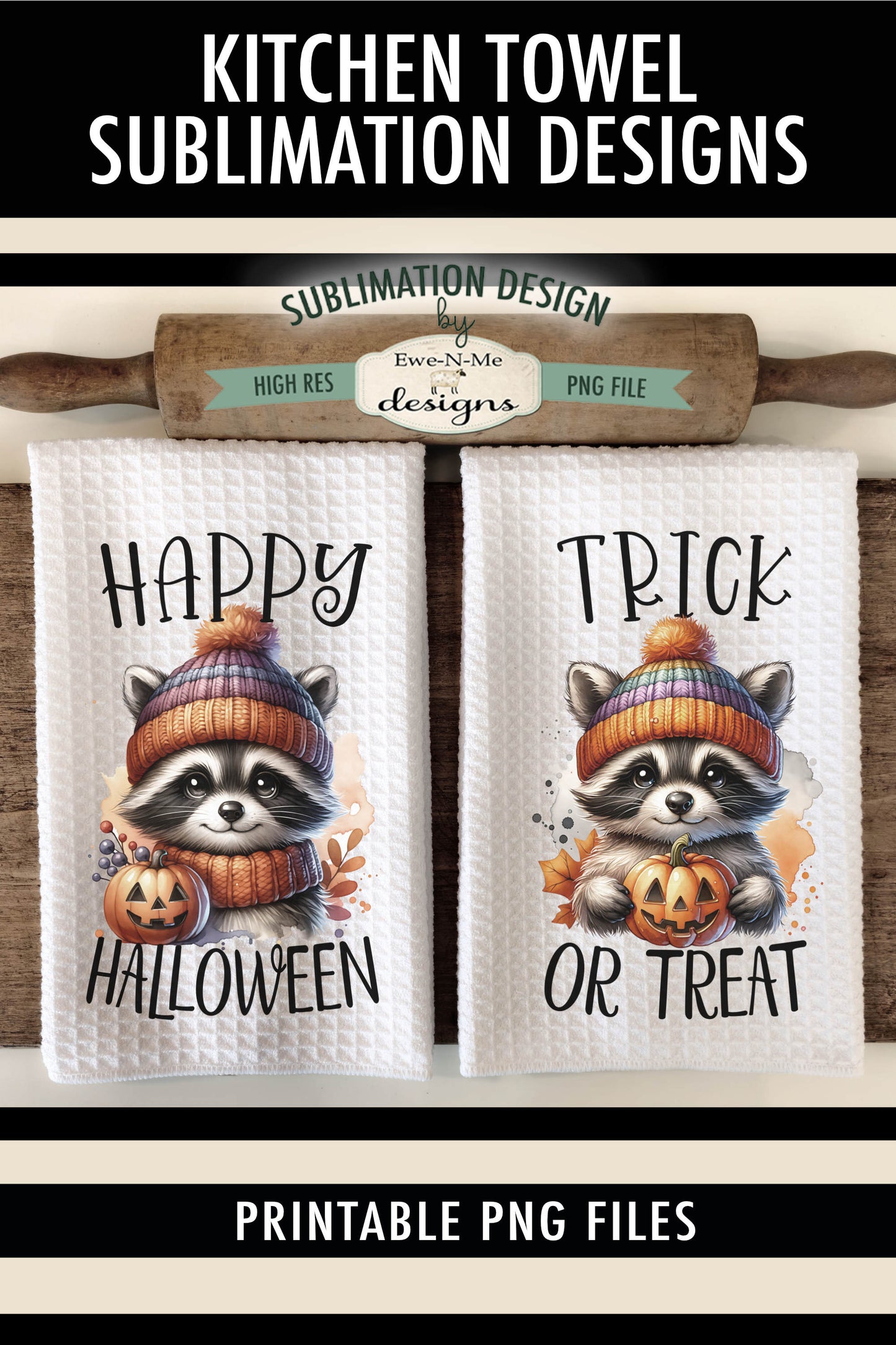 Halloween Raccoon - Kitchen Towel Sublimation Designs
