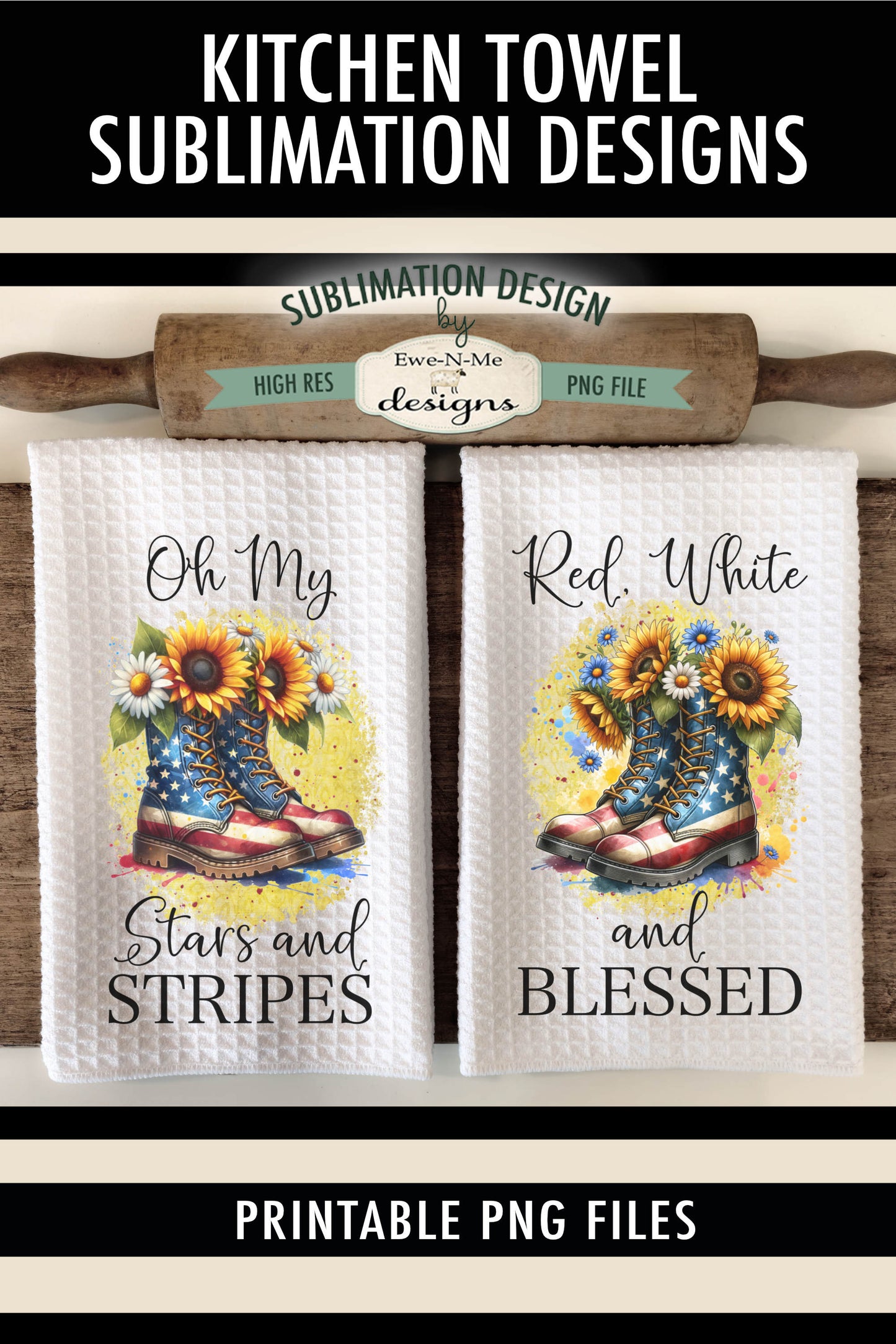 Patriotic Boots and Flowers - Kitchen Towel Sublimation Designs