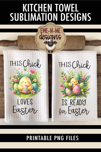 Easter Chick With Decorated Eggs - Kitchen Towel Sublimation Designs