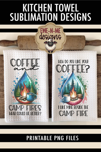 Coffee and Camping Camp Fire - Kitchen Towel Sublimation Designs