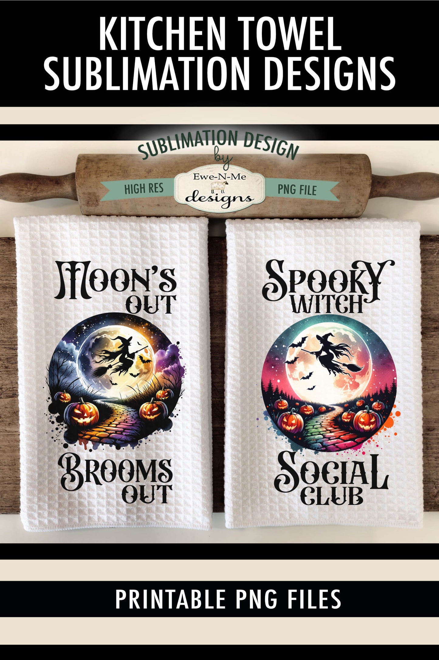 Halloween Witch Moon - Kitchen Towel Sublimation Designs