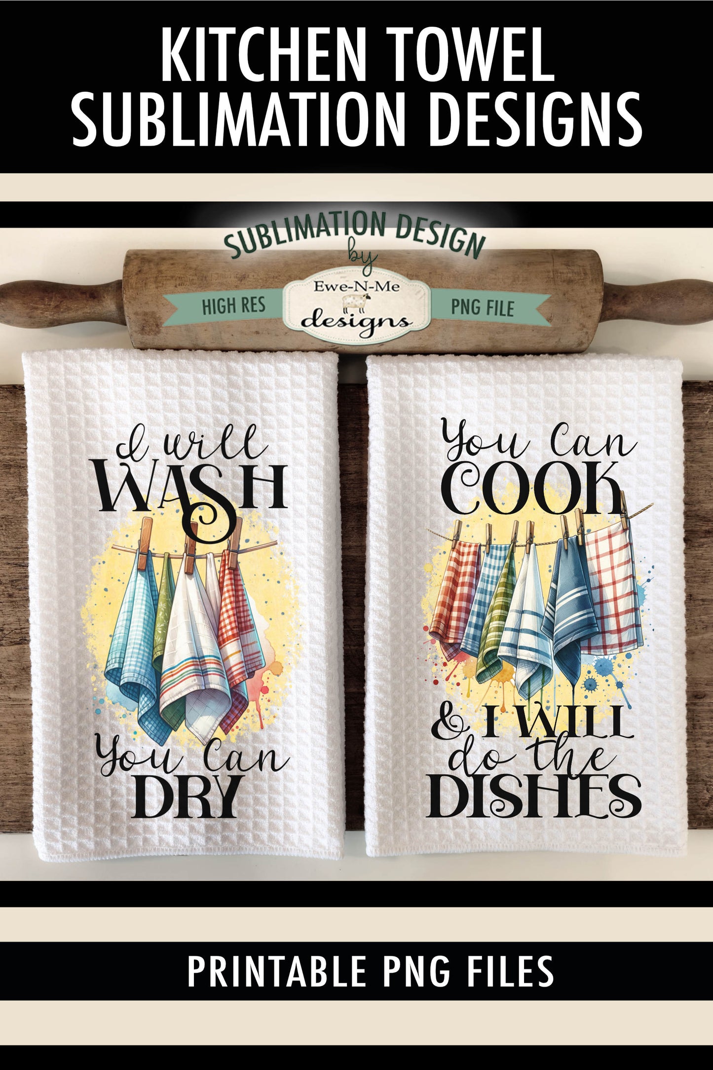 Towels on Clothesline - Kitchen Towel Sublimation Designs