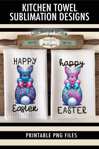 Floral Easter Bunnies with Fluffy Tail - Kitchen Towel Sublimation Designs