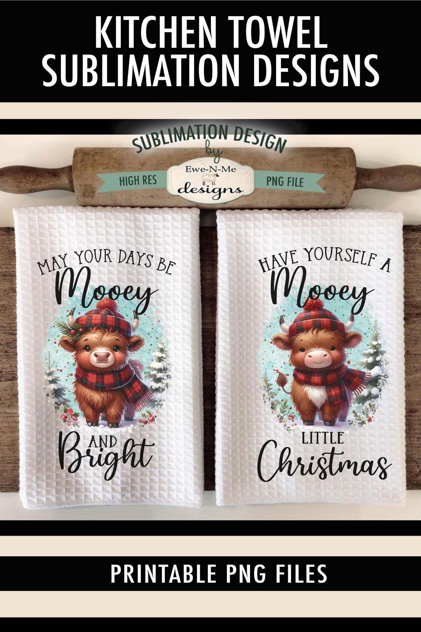 Christmas Mooey Highland Cows - Kitchen Towel Sublimation Designs