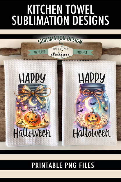 Halloween Jack O Lantern Mason Jar - Kitchen Towel Sublimation Designs