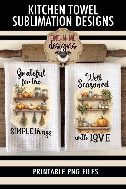 Fall Kitchen Shelves Pumpkins - Kitchen Towel Sublimation Designs