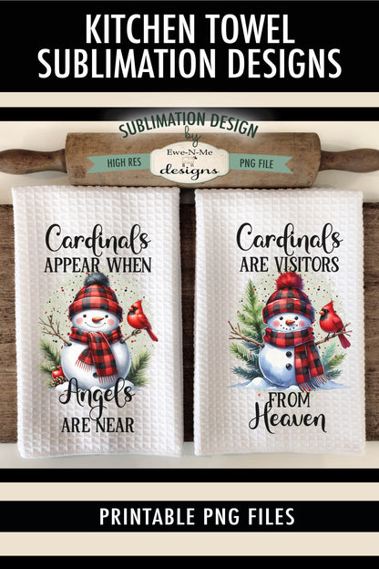 Snowman & Cardinals Red Buffalo Plaid - Kitchen Towel Sublimation Designs