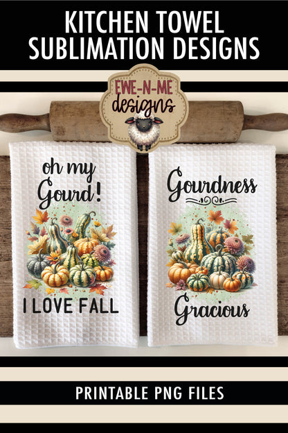 Watercolor Pumpkins & Gourds - Kitchen Towel Sublimation Designs