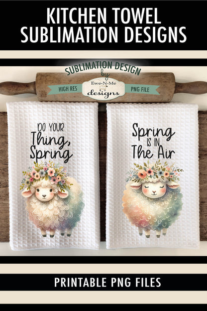 Cute Spring Sheep with Flowers - Kitchen Towel Sublimation Designs