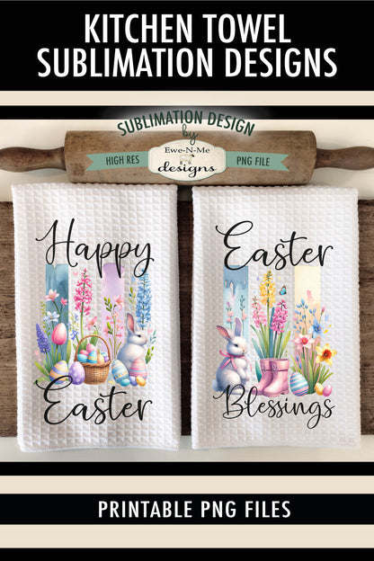 Easter Brush Stroke Spring Flowers - Kitchen Towel Sublimation Designs