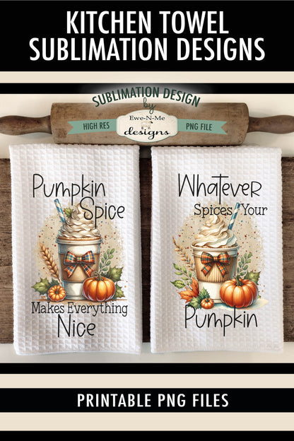 Pumpkin Spice Latte Drinks - Kitchen Towel Sublimation Designs