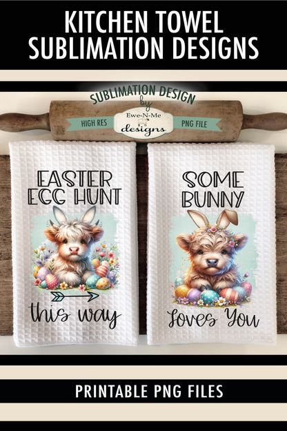 Easter Highland Cows Bunny Ears - Kitchen Towel Sublimation Designs