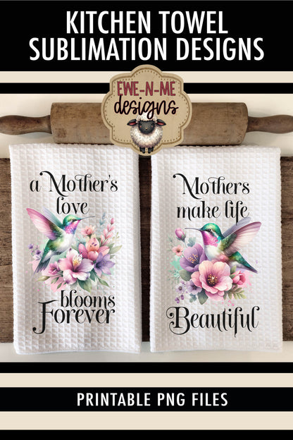 Mothers Day Hummingbird Flowers - Kitchen Towel Sublimation Designs