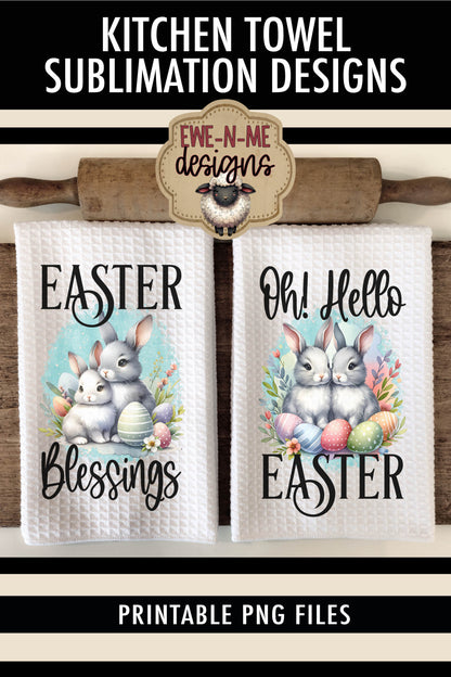 Easter Blessings Hello Easter Bunnies - Kitchen Towel Sublimation Designs