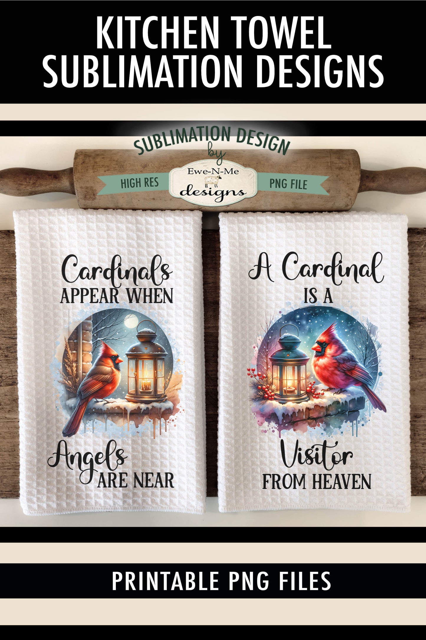 Cardinals and Lanterns - Kitchen Towel Sublimation Designs