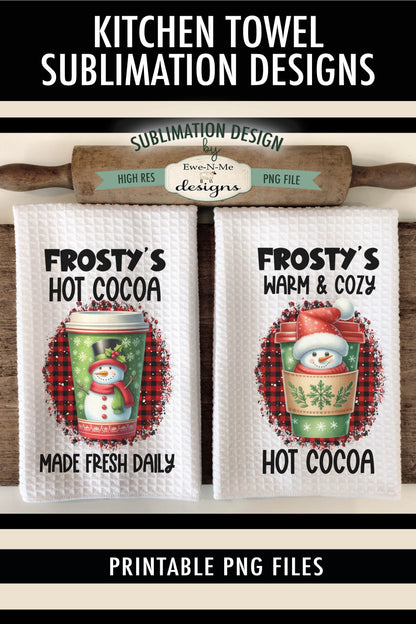 Snowman Hot Cocoa Cups - Kitchen Towel Sublimation Designs