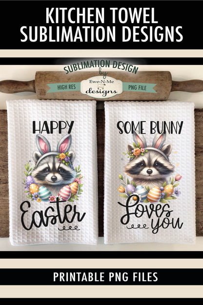 Easter Raccoon with Bunny Ears - Kitchen Towel Sublimation Designs