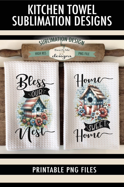 Patriotic Bird Houses - Kitchen Towel Sublimation Designs