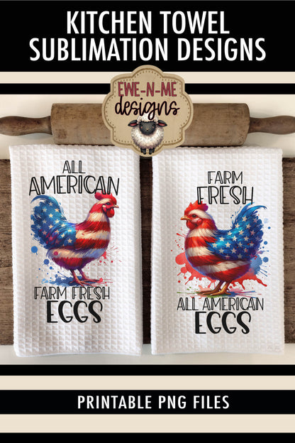 Patriotic Chickens - Kitchen Towel Sublimation Designs