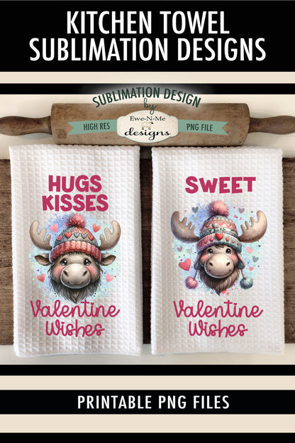 Valentine Wishes Moose - Kitchen Towel Sublimation Designs