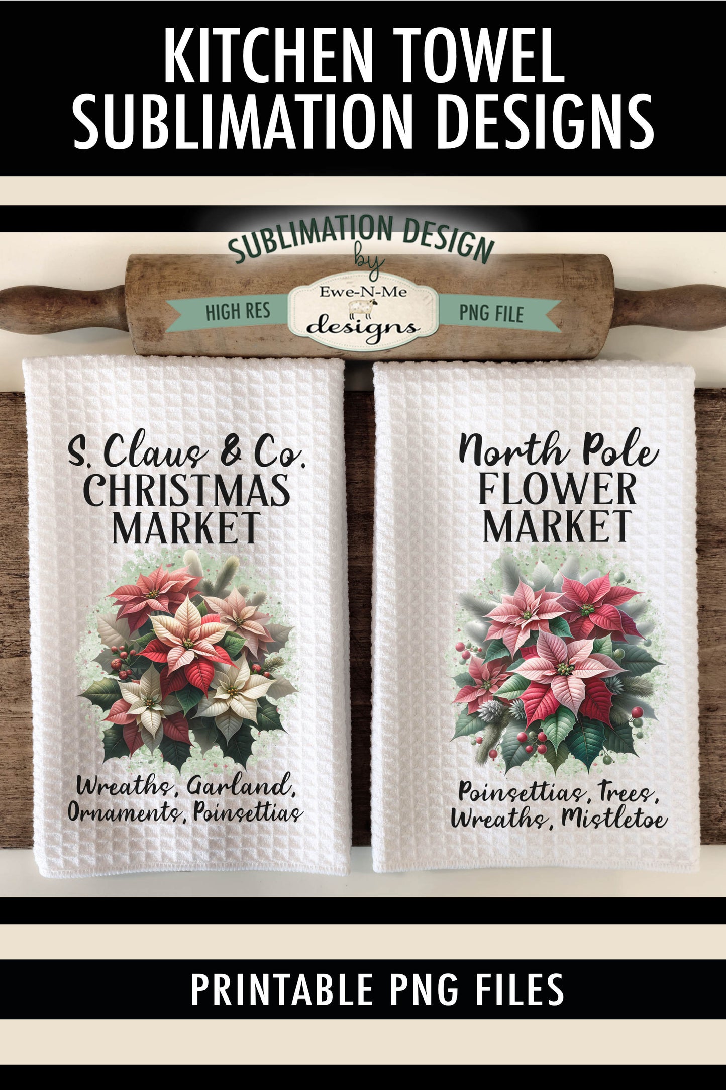 Poinsettia Christmas Flower Market  - Kitchen Towel Sublimation Designs