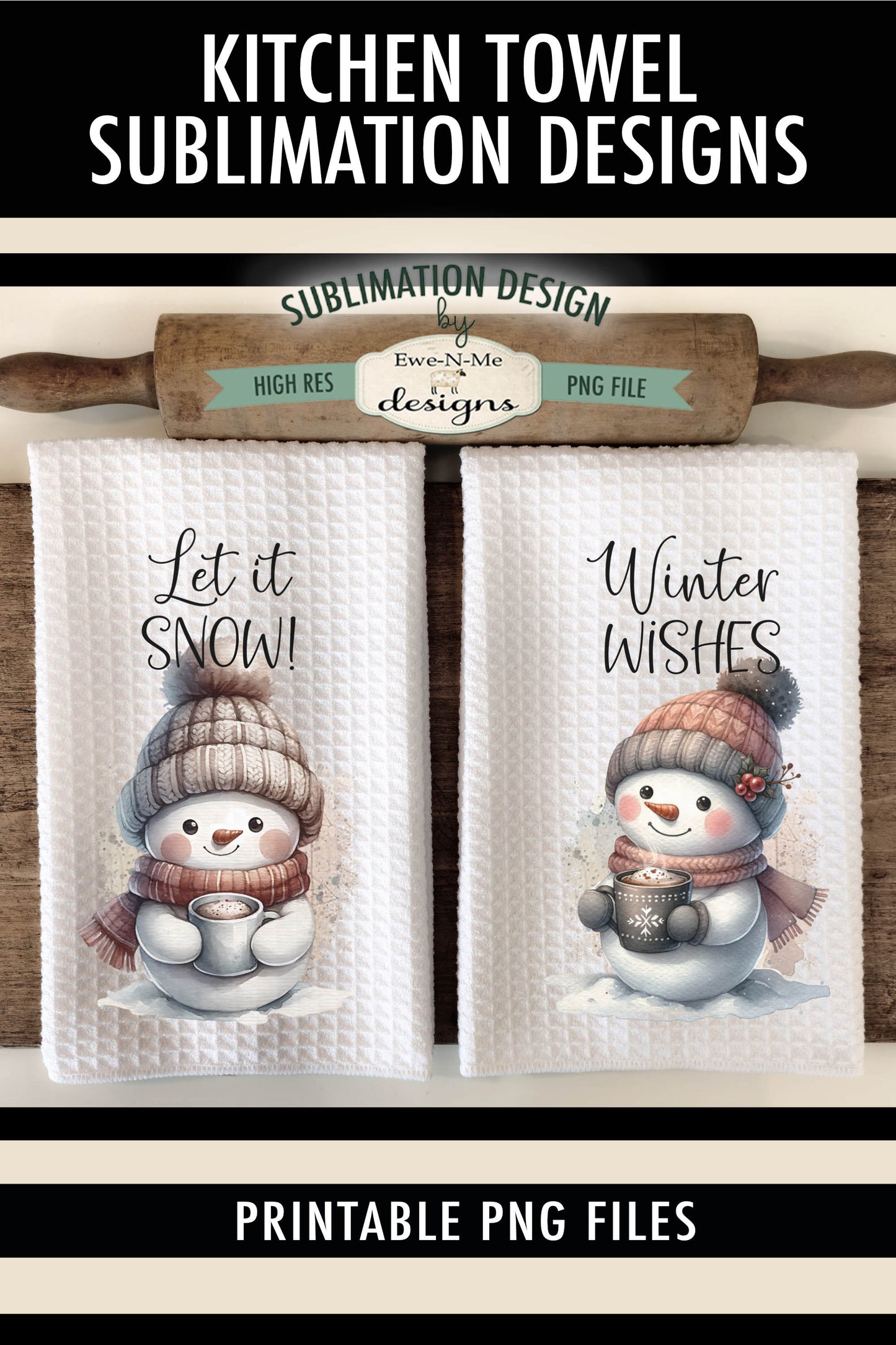 Muted Snowman with Mugs - Kitchen Towel Sublimation Designs