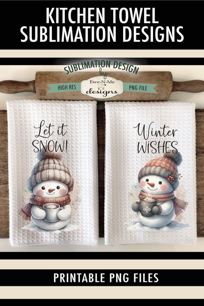 Muted Snowman with Mugs - Kitchen Towel Sublimation Designs
