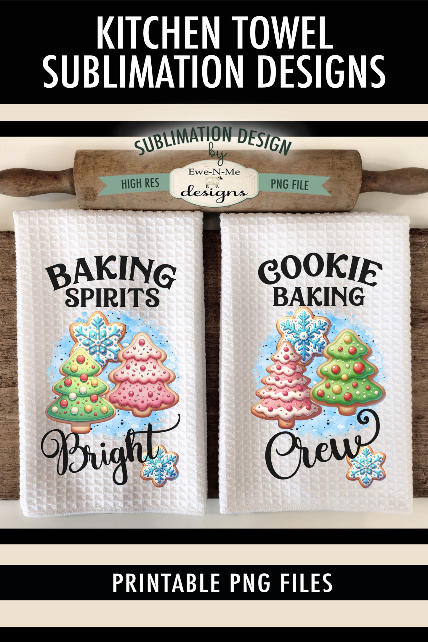 Christmas Cookie Baking Blue - Kitchen Towel Sublimation Designs