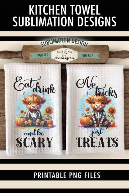 Halloween Highland Cow Skeleton - Kitchen Towel Sublimation Designs