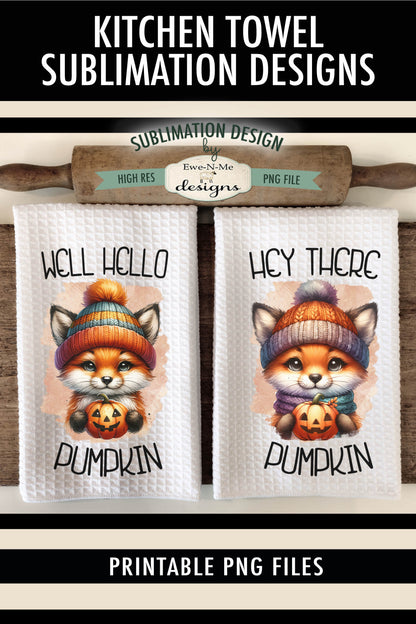 Halloween Fox with Jack O Lantern - Kitchen Towel Sublimation Designs