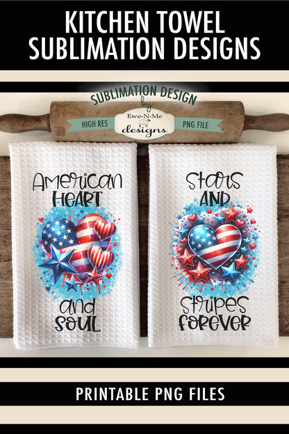 Patriotic Hearts and Stars - Kitchen Towel Sublimation Designs
