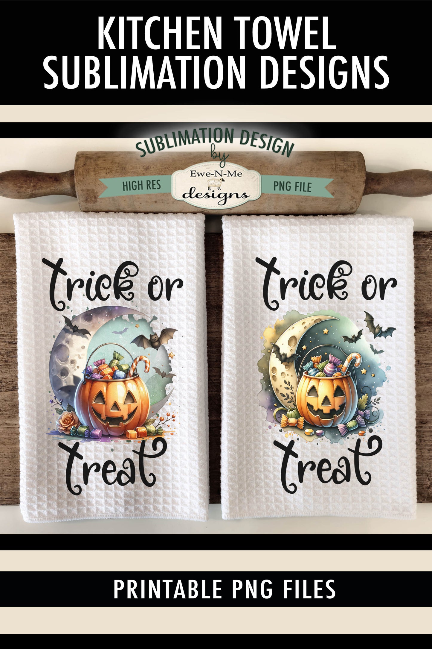 Pumpkin Moon Trick or Treat - Kitchen Towel Sublimation Designs