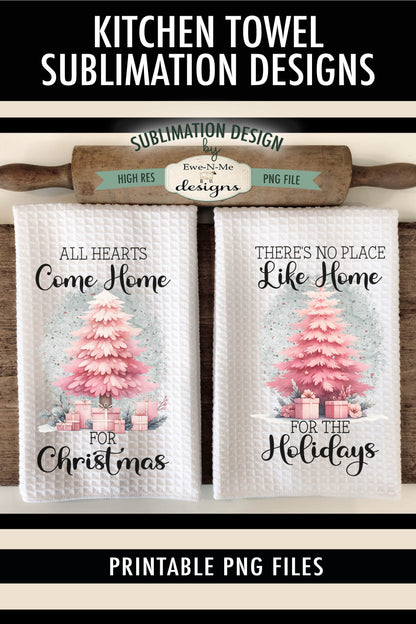 Pink Christmas Trees - Kitchen Towel Sublimation Designs
