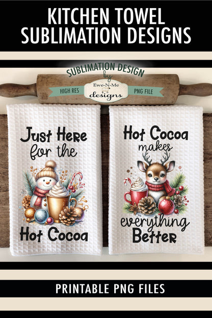 Snowman and Reindeer Cocoa Mugs - Kitchen Towel Sublimation Designs
