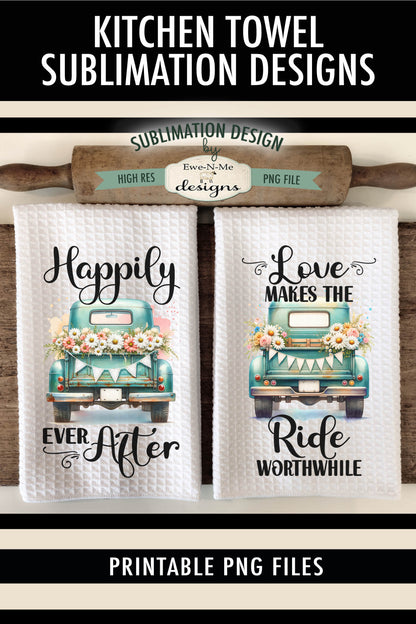 Teal Wedding Trucks - Kitchen Towel Sublimation Designs