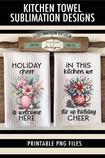 Poinsettia Cocoa Mugs - Kitchen Towel Sublimation Designs
