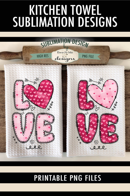 Valentine Love Hearts and Doodle Letters - Kitchen Towel Sublimation Designs