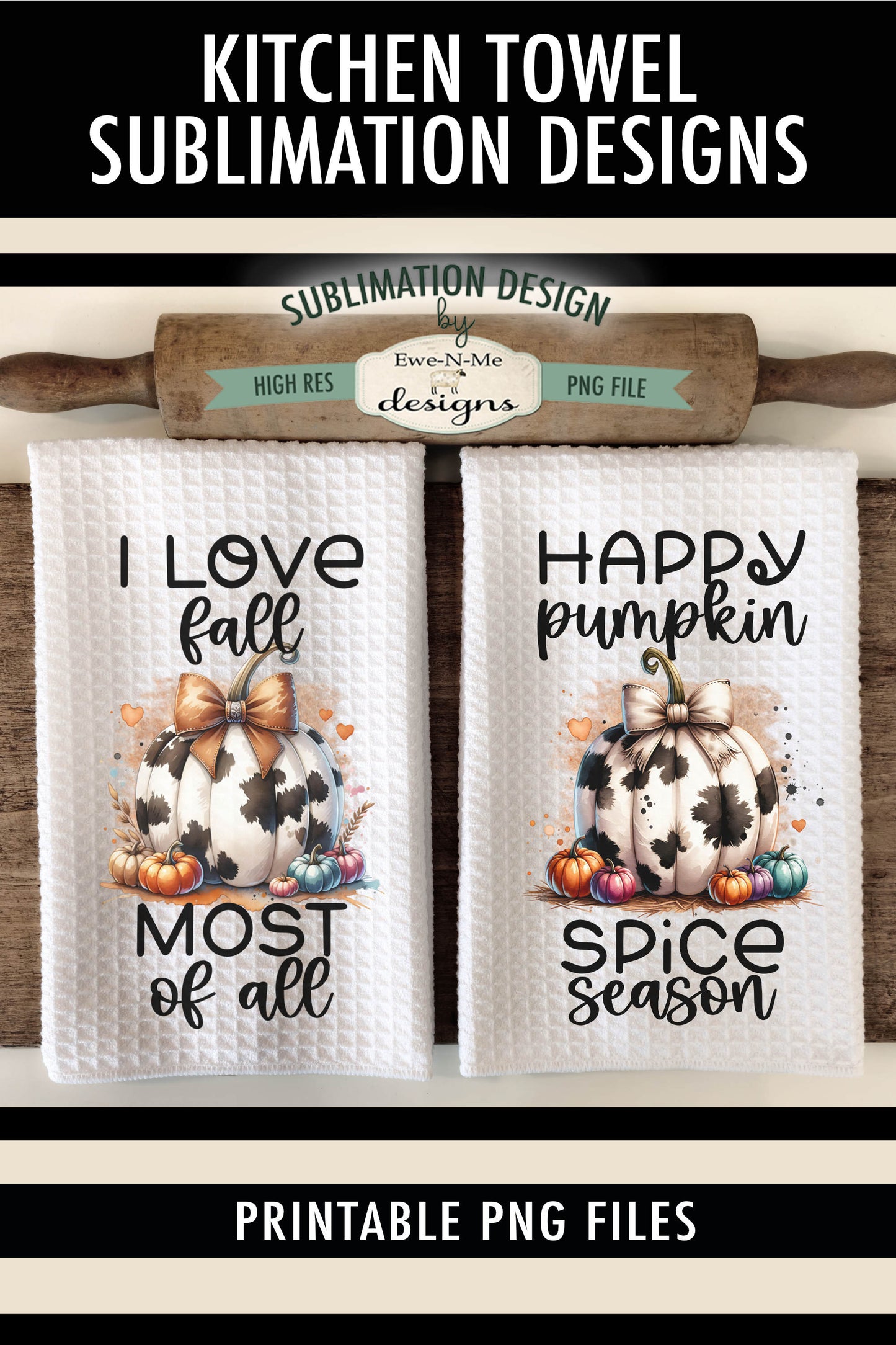 Cow Print Pumpkins - Kitchen Towel Sublimation Designs