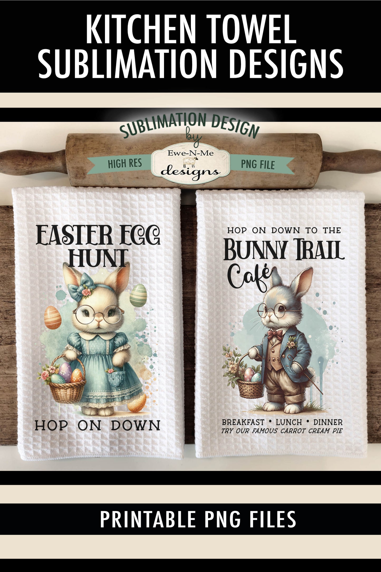 Vintage Easter Bunnies - Kitchen Towel Sublimation Designs