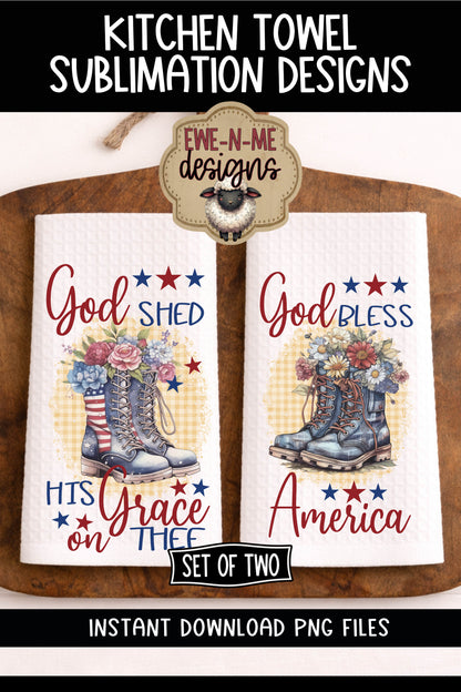 Patriotic Boots and Flowers with Stars - Kitchen Towel Sublimation Designs