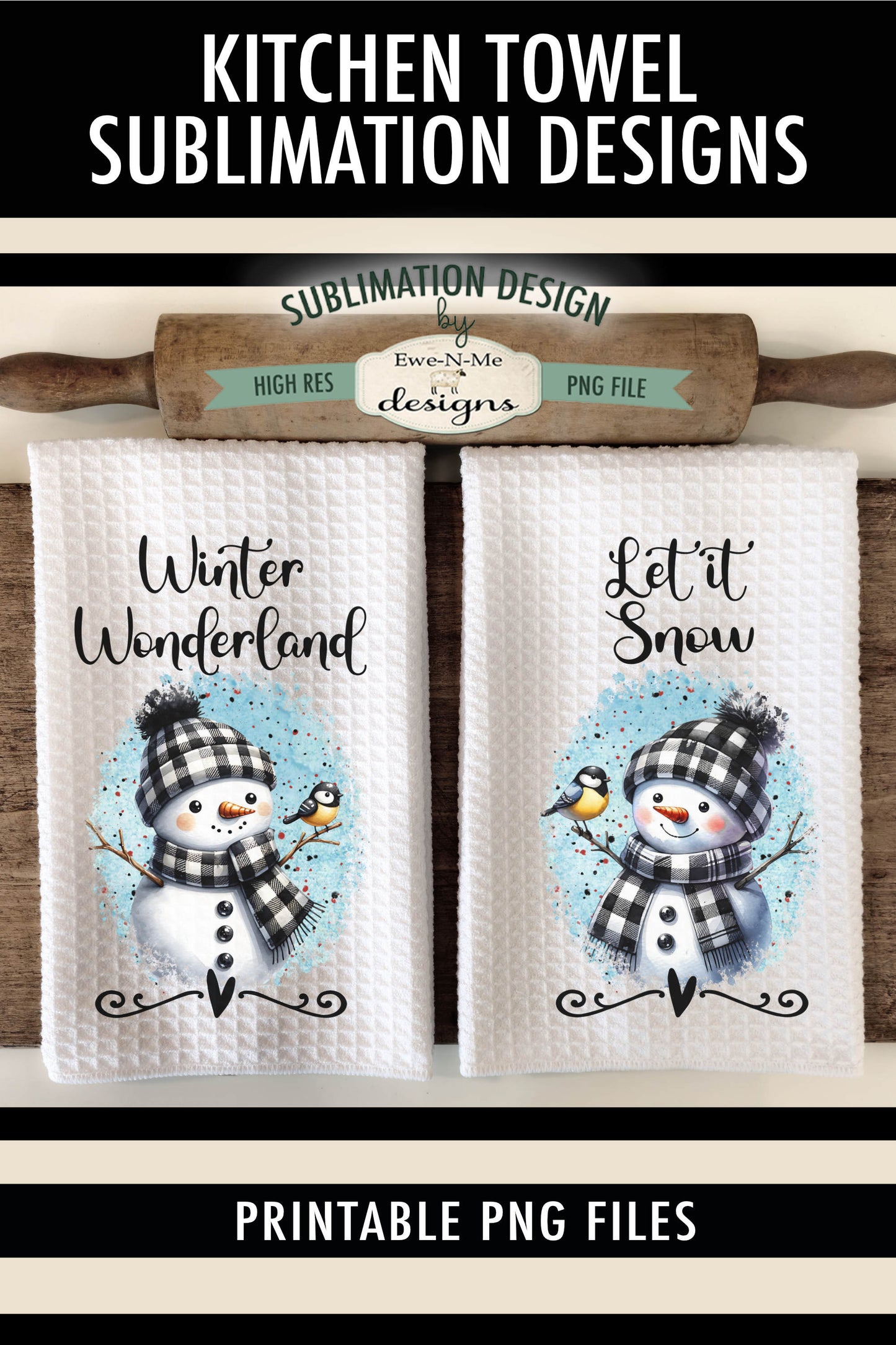 Buffalo Plaid Snowmen - Kitchen Towel Sublimation Designs